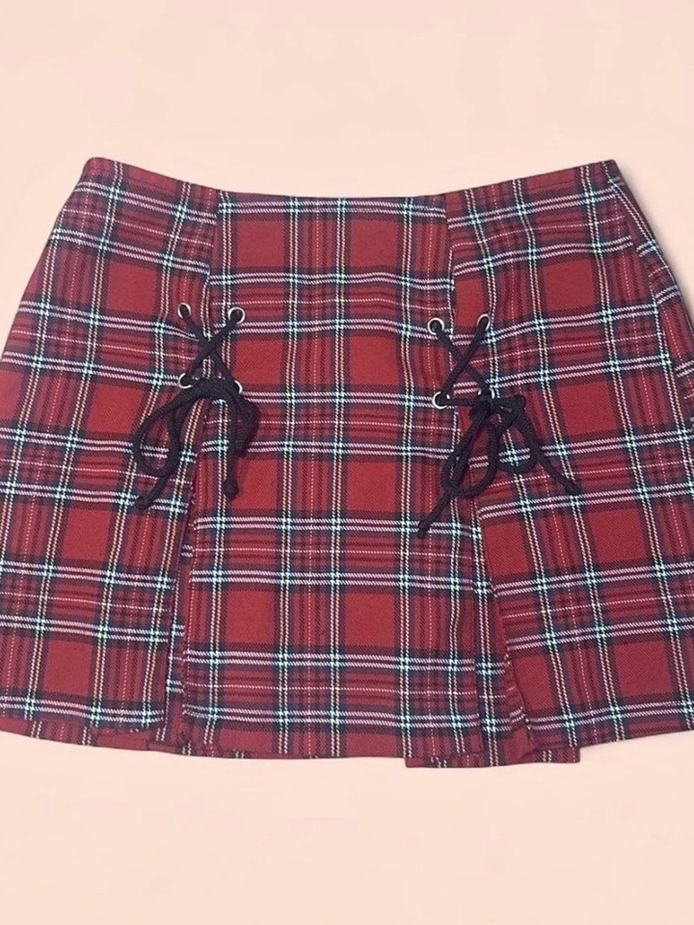 Lip Service Red Plaid Lace Up Mini Skirt XS